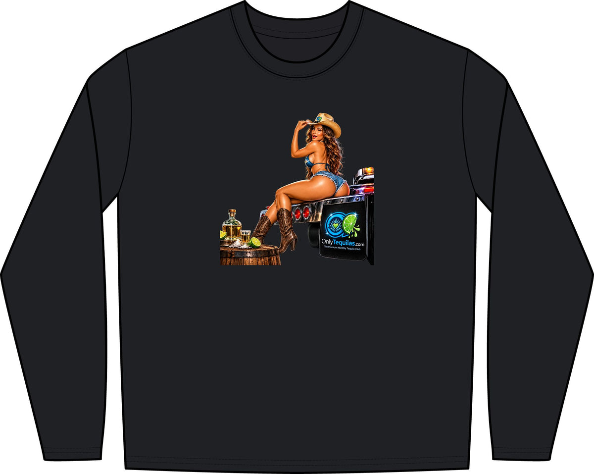 Only Tequilas Long Sleeve Tee — Retro Pinup Tequila Graphic Shirt